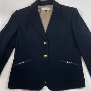 Tahari Arthur S Levine Dark Navy Blazer Gold Button Career Jacket Womens Sz 14P